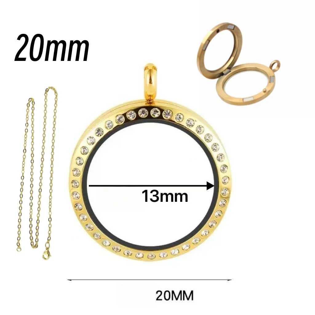 20mm magnetic suspension pendant, circular rhinestone glass memory lock, DIY jewelry making accessories