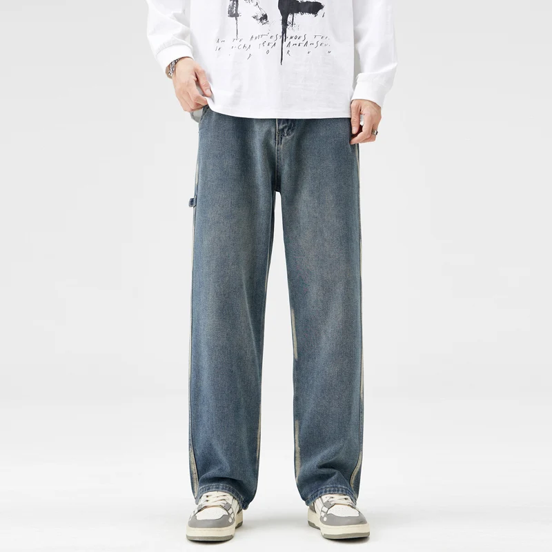 جينز رجالي خريف وشتاء 2025 موضة جديدة للرجال N فضفاض مستقيم ريترو جينز رجالي سراويل طويلة