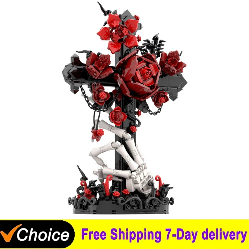 

IN STOCK MOC Gothic Cross Building Blocks Kit Dark Series Horror Skull Hand Rose Decorative Brick Toy for Adults Gift