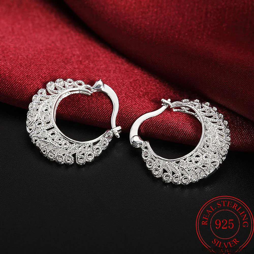 925 Sterling Silver Flower Circle Small Hoop Earrings For Women Sleeper Earrings Trend Wedding Jewelry Christmas Gift Chshine