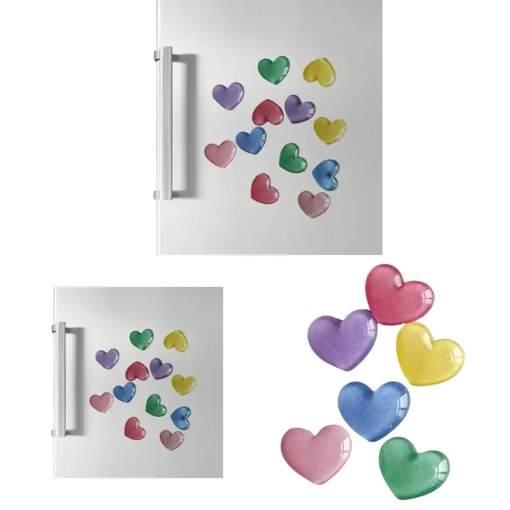 6pcs Glittering Colorful Heart Decorative Magnets Stickers With Powerful Grip For Photos And Note On Fridge Door
