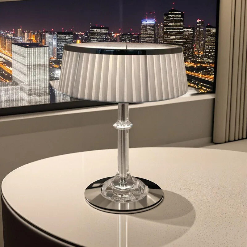 Modern crystal column modeling fabric table lamp Nordic elegant living room study bedroom bedside lamp