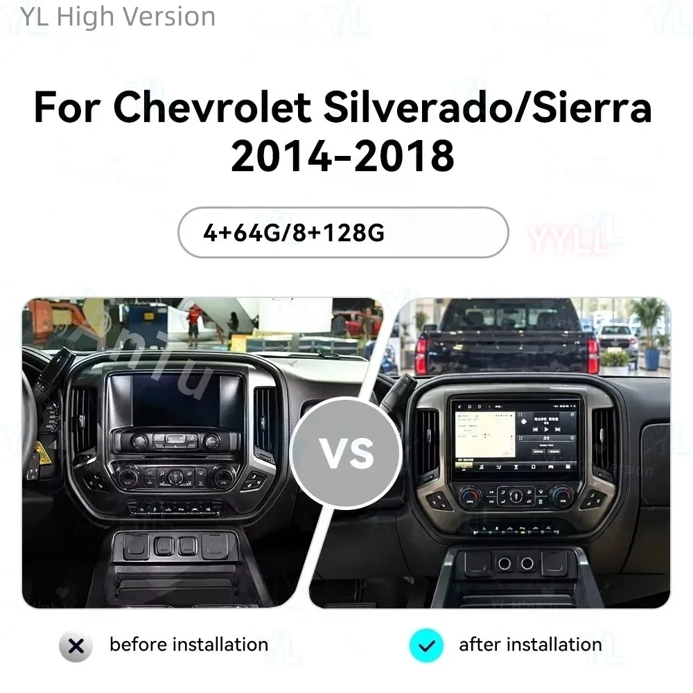 Smart Screen Android 13 For Chevrolet Silverado 2014-2018 GMC-Sierra 2014-2018 Wireless CarPlay GPS Navigation Auto Stereo BT5.0