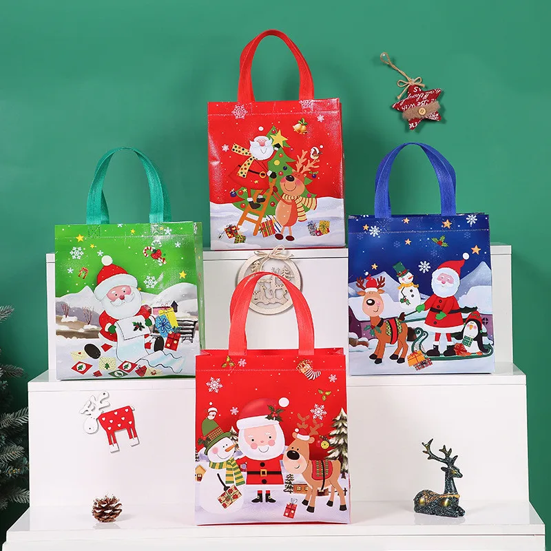 4Pcs Christmas Gift Bags Santa Elk Tote Bag Children's Gift Bags Thickened Non-woven Waterproof Handbag Christmas Decoration