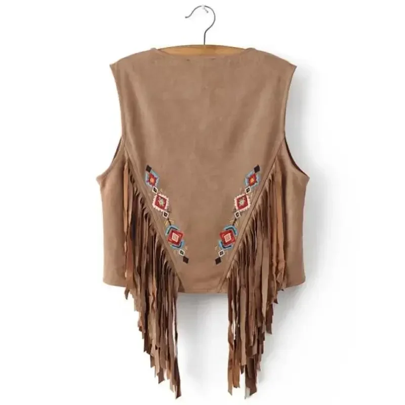 Chaleco de mujer bordado con chaleco con flecos