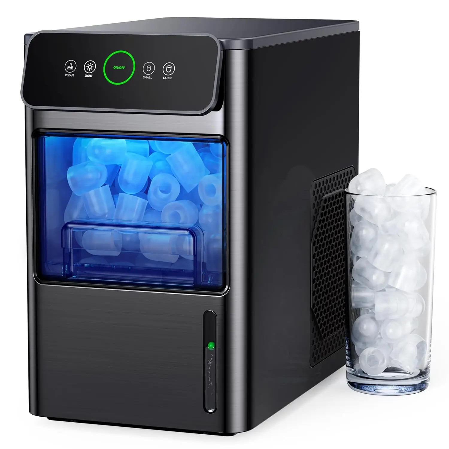 

Portable Ice Cube Maker,2.6lbs Ice Basket with Bullet Ice in 6 Mins,Visible Water Level Window and Scoop,Stainless Steel