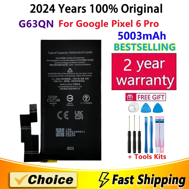 

5003mAh High Quality Original Battery G63QN For HTC Google Pixel 6 Pro Pixel 6Pro,Brand New Replacement Phone Battery+Tools