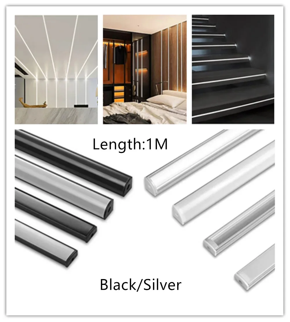 10-30pcs/lot 1M Silver/Black LED Aluminum profile Channel Holder Diffuser PC Cover U/V shape Corner for 2835 5050 5730 COB Light