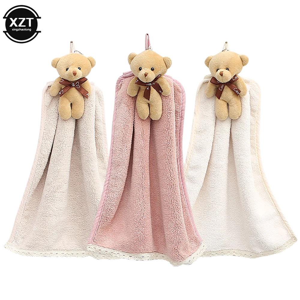 

Coral Fleece Quick-Dry Hand Towel Cute Bear Holdable kitchen Toilet Towel Absorbent Wipe Plush Hand Towel Bathroom Hanging Towel