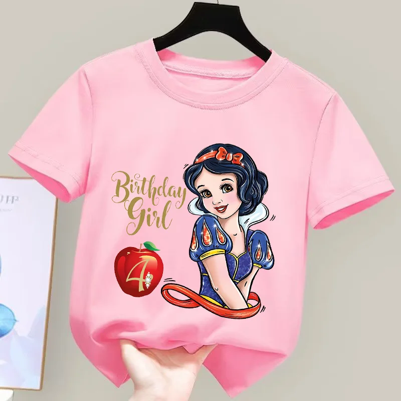 

Snow White Cotton T-Shirt Cartoon Anime Figure Print Girls Princess Fashion Sweet Tops Tee Summer Breathable Clothes Kids Gift