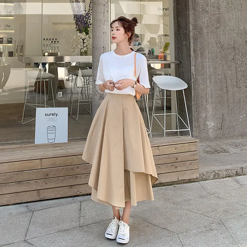 Skirts Women Fashion Korean Elegant Sweet Females Design High Waist Lovely Solid Casual Summer Clothes Vintage New