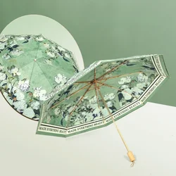 Double Layered Flower Umbrella Three Fold Umbrellas Sunny Rain Day Mini Umbrella Double Sided Floral Sunscreen Parasol Umbrella