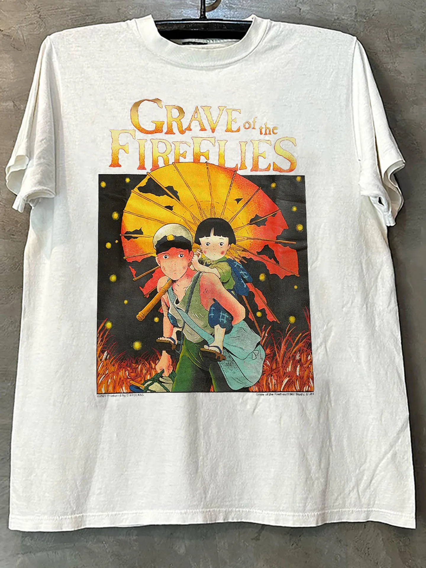 Anime Fireflies Cemetery Pure Cotton Short Sleeve T-Shirt Harajuku Style Casual Breathable round Neck Loose Fit Unisex T-Shirt