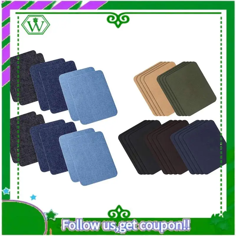 

A18P-20 Pieces Jacket Jean Clothes Patches Kit 5 Colors & 12 Pcs Iron On Denim Patches 3 Colors (4.9 Inch X 3.7 Inch)