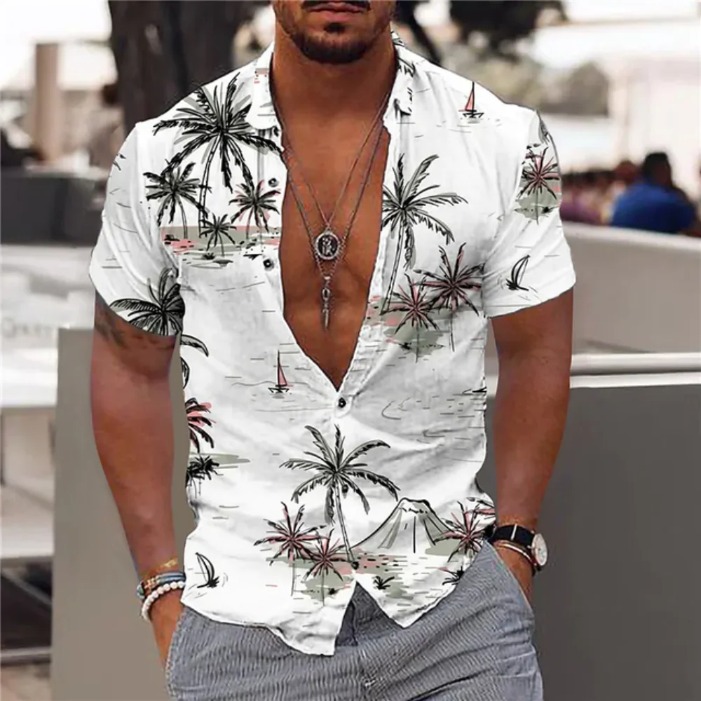 Summer Trend 3d Print Men's Shirt Hawaii New Tree Coconut Graphic Short Sleeve Tops Fashion Clothes 2023 Beach 5xl Blouse