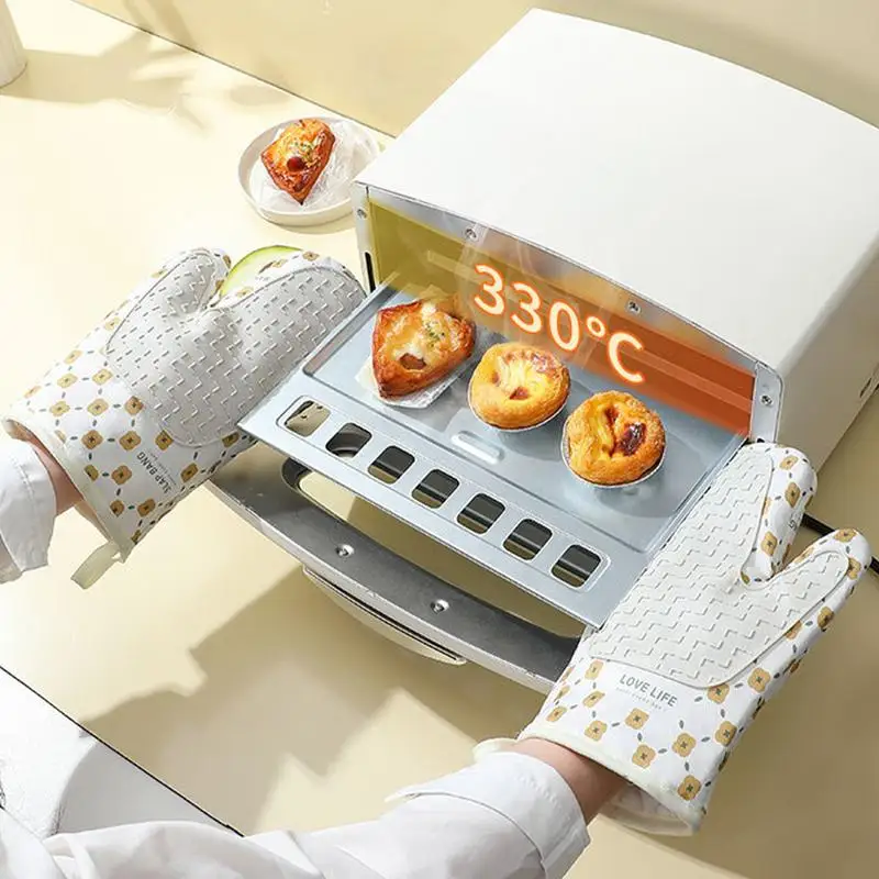 Kitchen Mitts For Oven Silicone Oven Mitt Anti-Slip Thickened Gripper Insulator Guard Gloves For Roasting Broiling