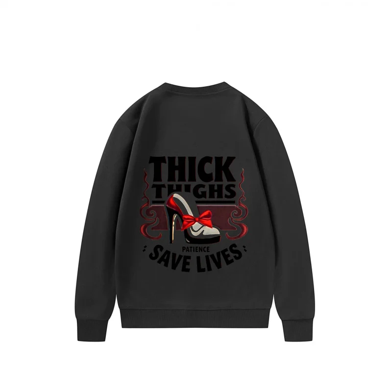 Men's Sweatshirt Thick Thighs Save Lives With Red Shoe Fun Print Breathable Fabric