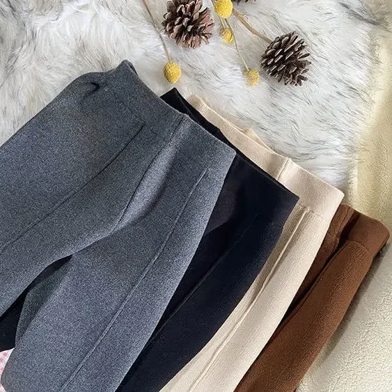 Kids Girls Knitted Casual Pants Loose Autumn Winter Outwear Trousers Black Gray Apricot Wide Leg Pants 2024 New Korean Style