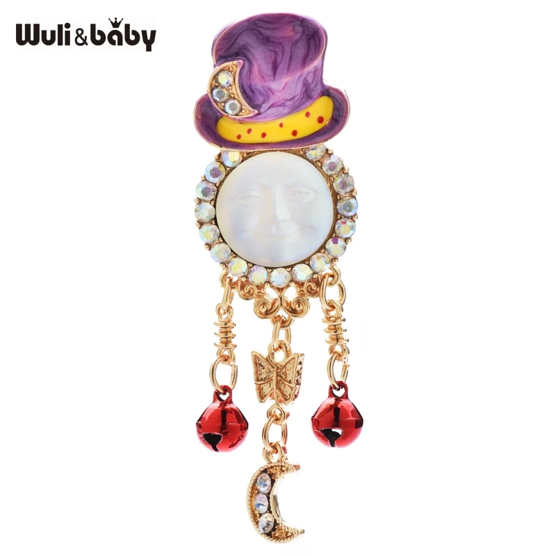 Wuli&baby Wear Hat Sun Face Tassel Brooches For Women Lady Enamel Beautiful Vintage Figure Party Casual Brooch Pins Gifts