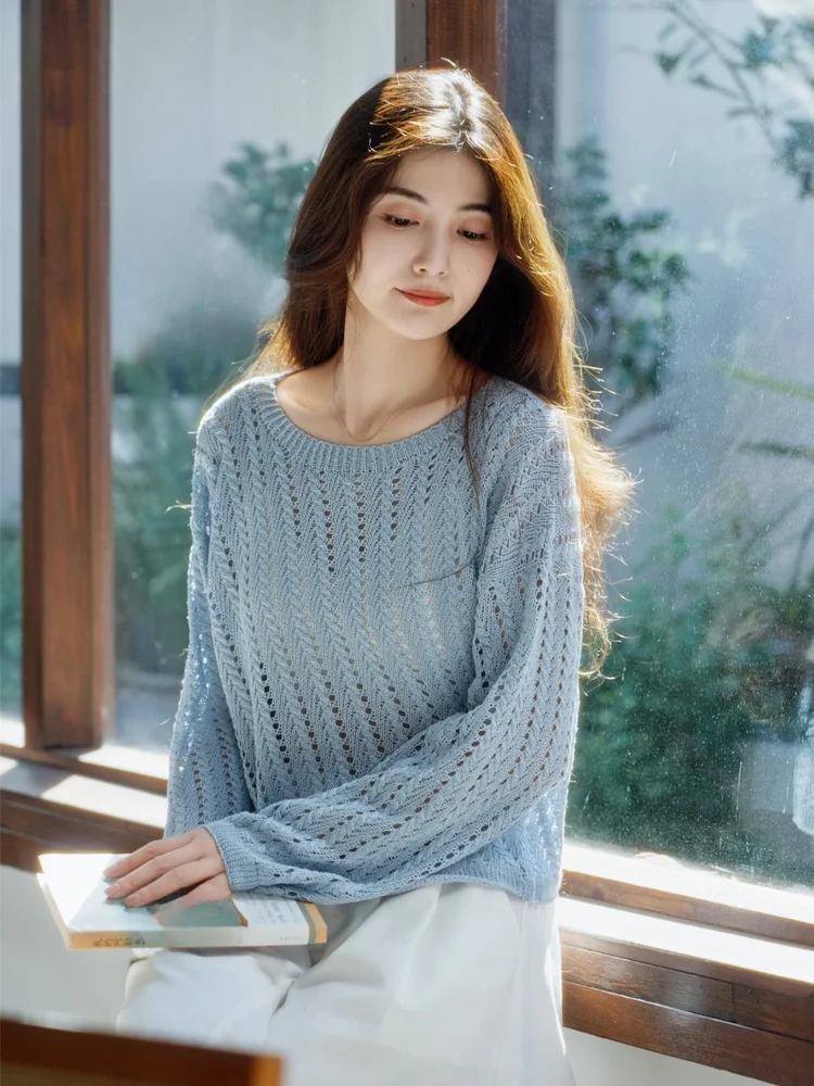 handmade-diy-knitting-kit-38-quiet-herringbone-hollow-sweater-material-pack-spring-new-style-with-video-crochet-yarn-accessories