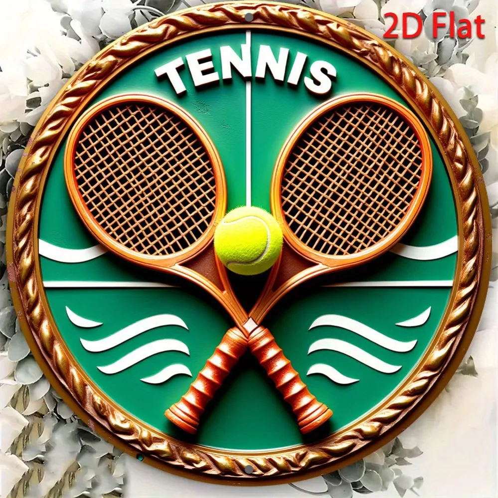 1 Piece of Retro Tennis Match Aluminum Wall Art Logo with Cross Decoration Suitable for Home, Bar, Garage view 3