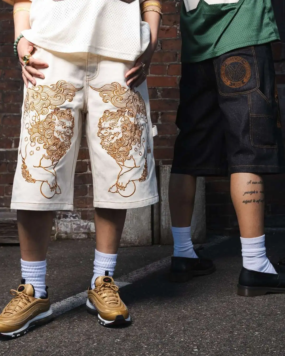 Pantalones cortos de mezclilla holgados para hombres y mujeres, pantalones de chándal vintage Harajuku, pantalones de chándal y2k, patrón de León de motocicleta, ropa de calle hip hop, pantalones cortos de baloncesto