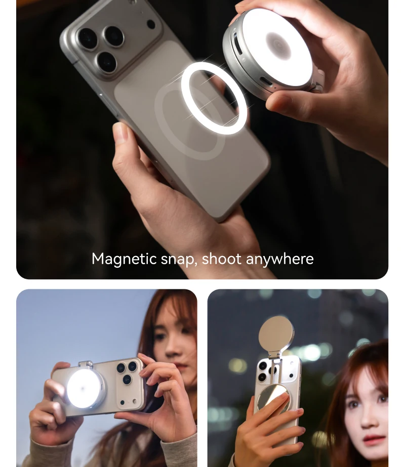 TELESIN Magnetisch 360° ° Rotierendes RGB-Füllicht Mini-Selfie-Licht 3 Modi Einstellbare Farbe und Helligkeit für Smartphone iPhone Android – Detail 7