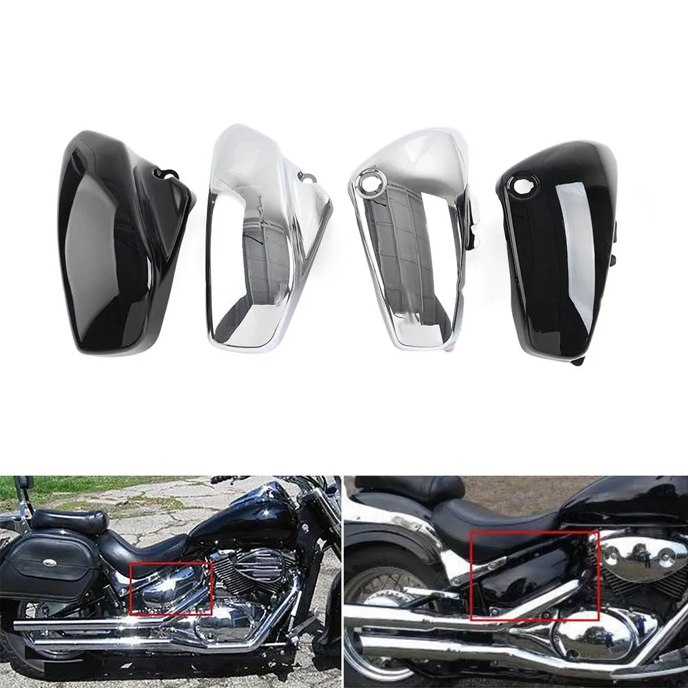 

1 Pair Motorcycle Battery Side Fairing Cover Chrome/Glossy Black For Suzuki Boulevard Voluisa C50 VL400 VL800 2001-2017