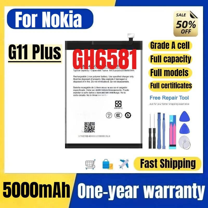 

Аккумулятор GH6581 для мобильного телефона Nokia G11 Plus, высококачественный, большой емкости, сменный, класс А, с инструментами для замены