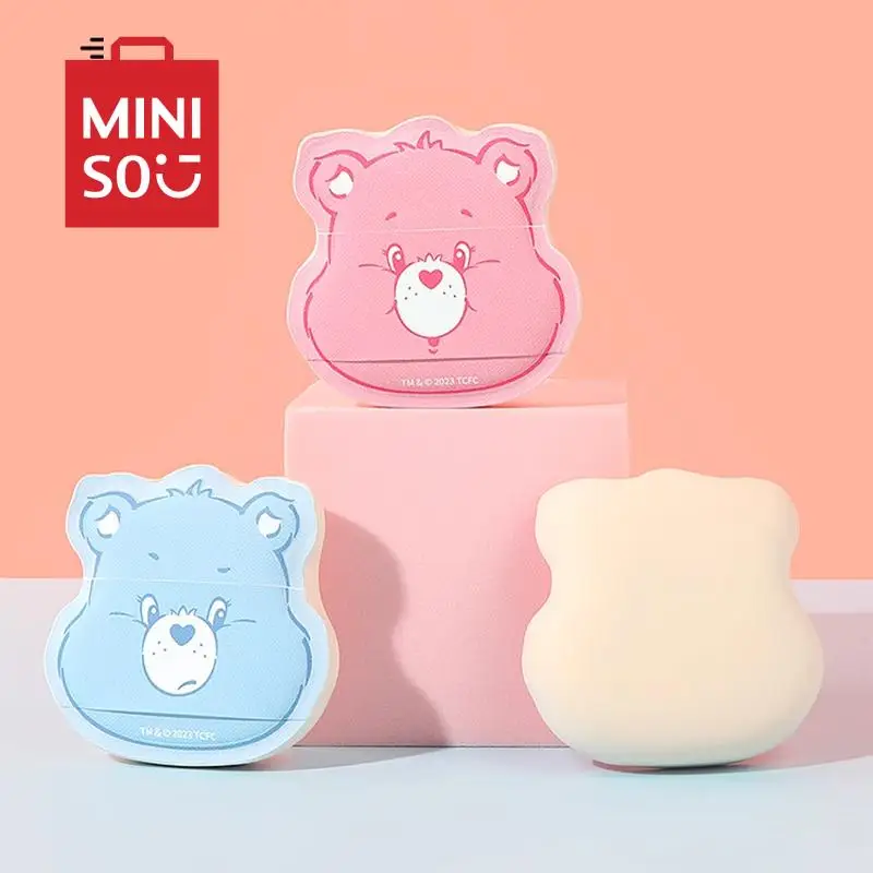 Miniso Care Bears Kawaii Cotton Candy Makeup Puff Wet Dry Dual-Use with Storage Box Ins Cute Girl Christmas Gift For Girlfriend