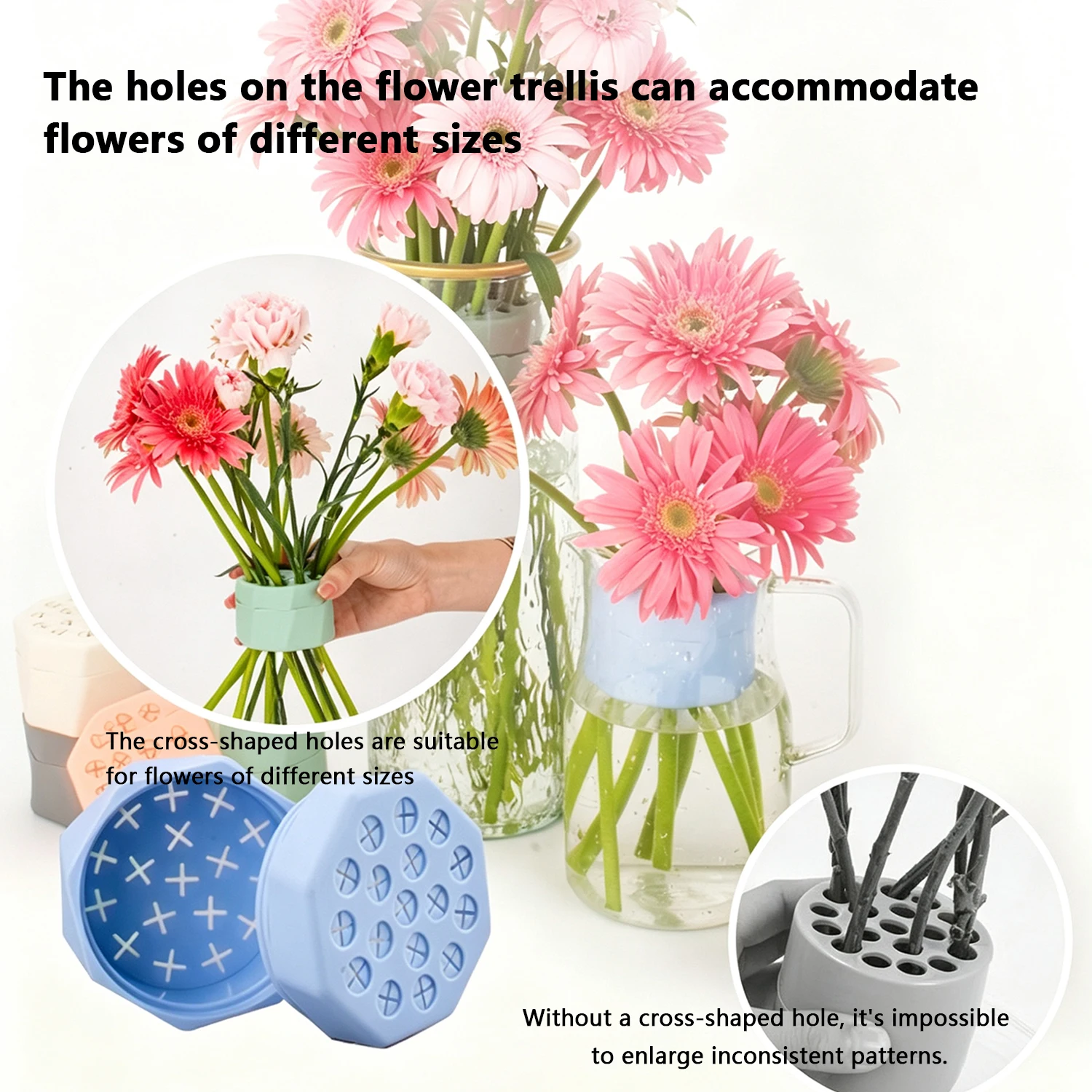 Multi-Hole Silicone Floral Holder Universal Vase Accessory Waterproof Reusable Flower Stem Organizer for DIY Arrangement