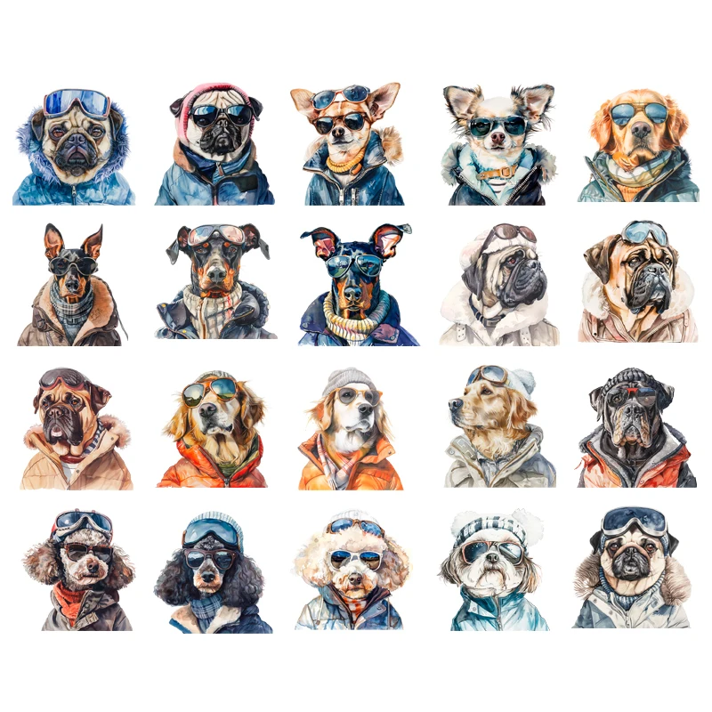 Winter Ski Colored Dog Animal Iron On Heat Transfer Sticker For Clothes Pinted Vinyl Thermal Appliques Washable T-Shirt Decal