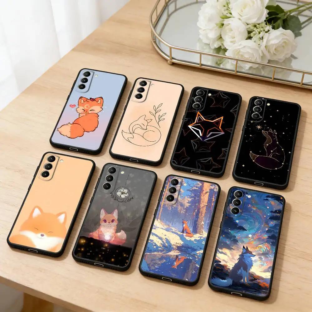 

Sunny Fox Phone Case For Samsung S25,24,23,22,30,21,10,9,Ultra,Plus,Lite,FE,4,5 G Soft Black Case