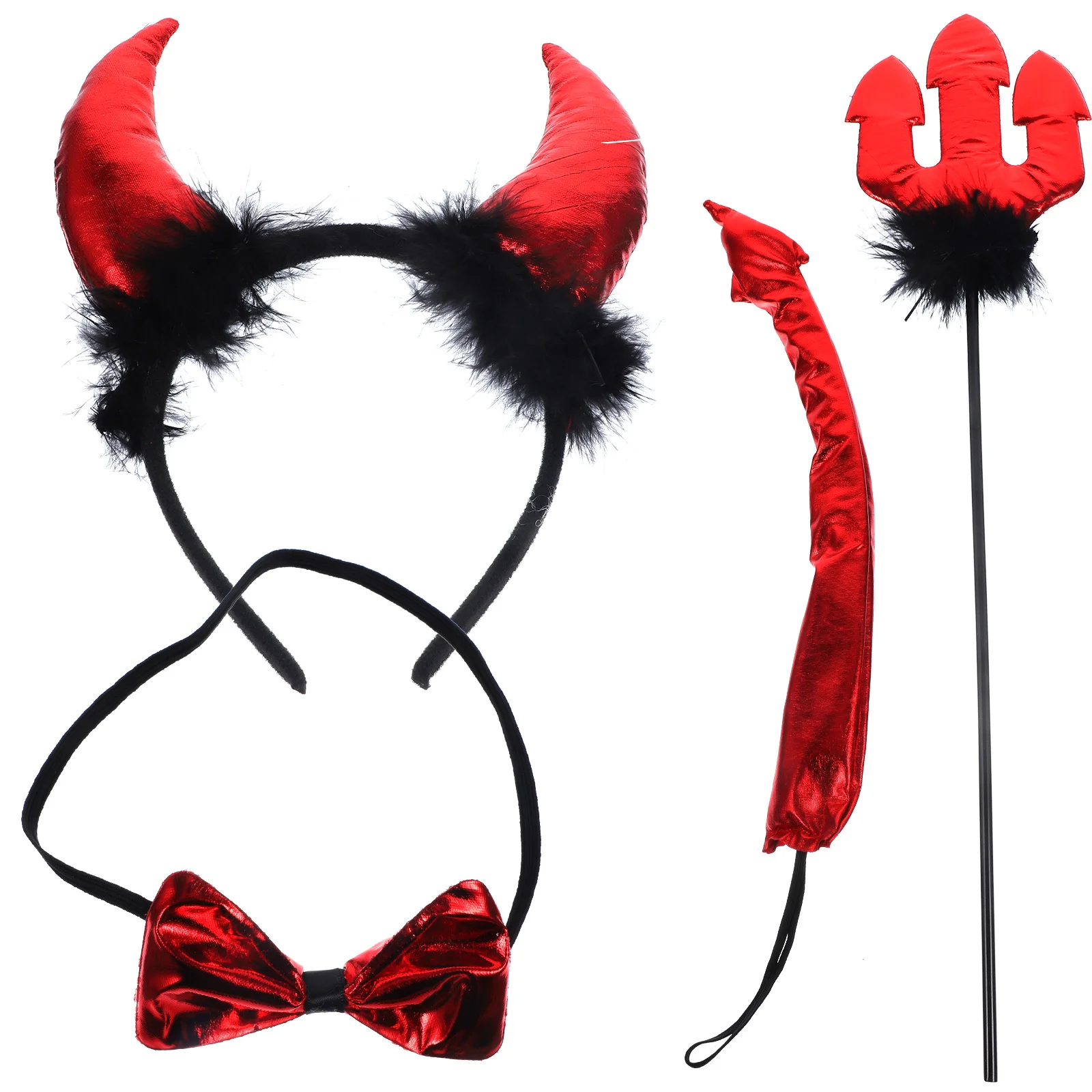 1 accesorios de juego de rol, diadema, pajarita, tenedor de pescado, cola, fiesta, Cosplay, disfraz de diablo de Halloween, conjunto de cola con orejas de diablo para fiesta