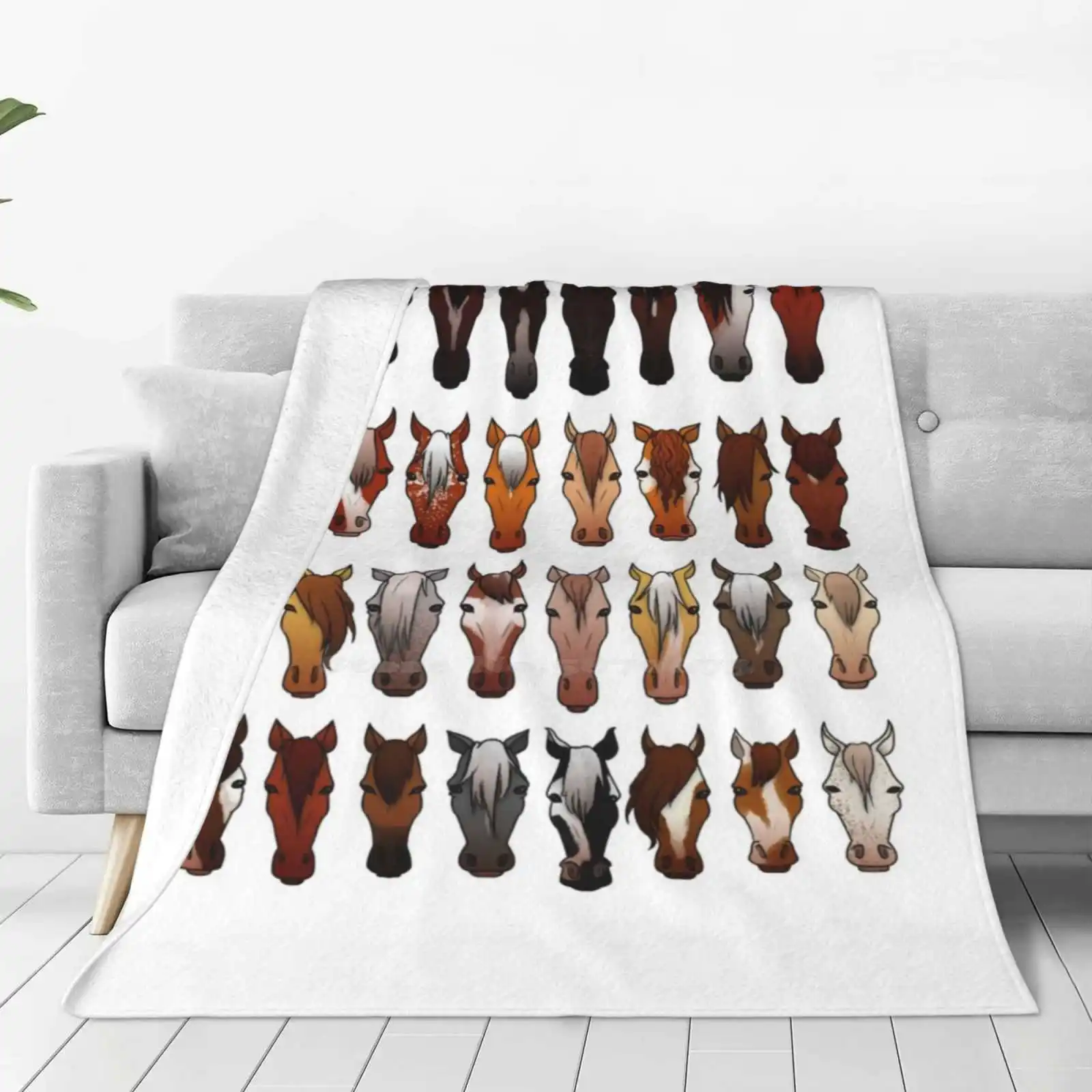 Horses Shaggy Throw Soft Warm Blanket Sofa/Bed/Travel Love Gifts Face Pattern Spots Hair Multiple Horses Cute Equestrian Pretty