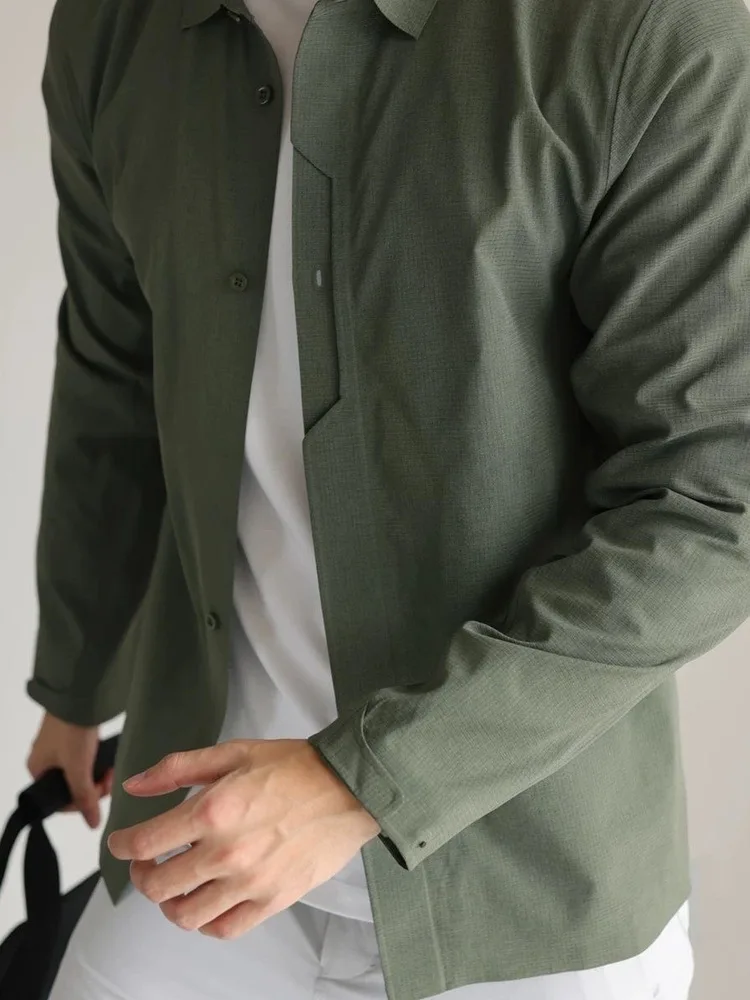 

New Spring Pure Color Simple Collar Men's Long Sve Outdoor Wear Casual Sun Protection irt Busin Sle Versatile Jaet