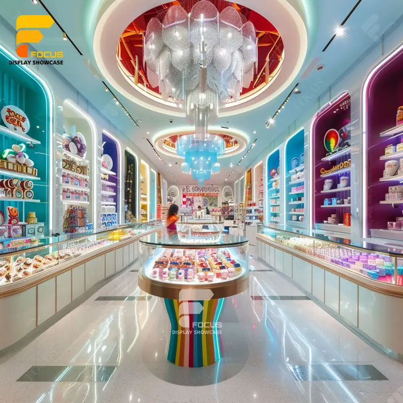 Customized-Bespoke High End  Candy Display Store Nust Showcase Wall Shelf Cart Store Interior Fixture