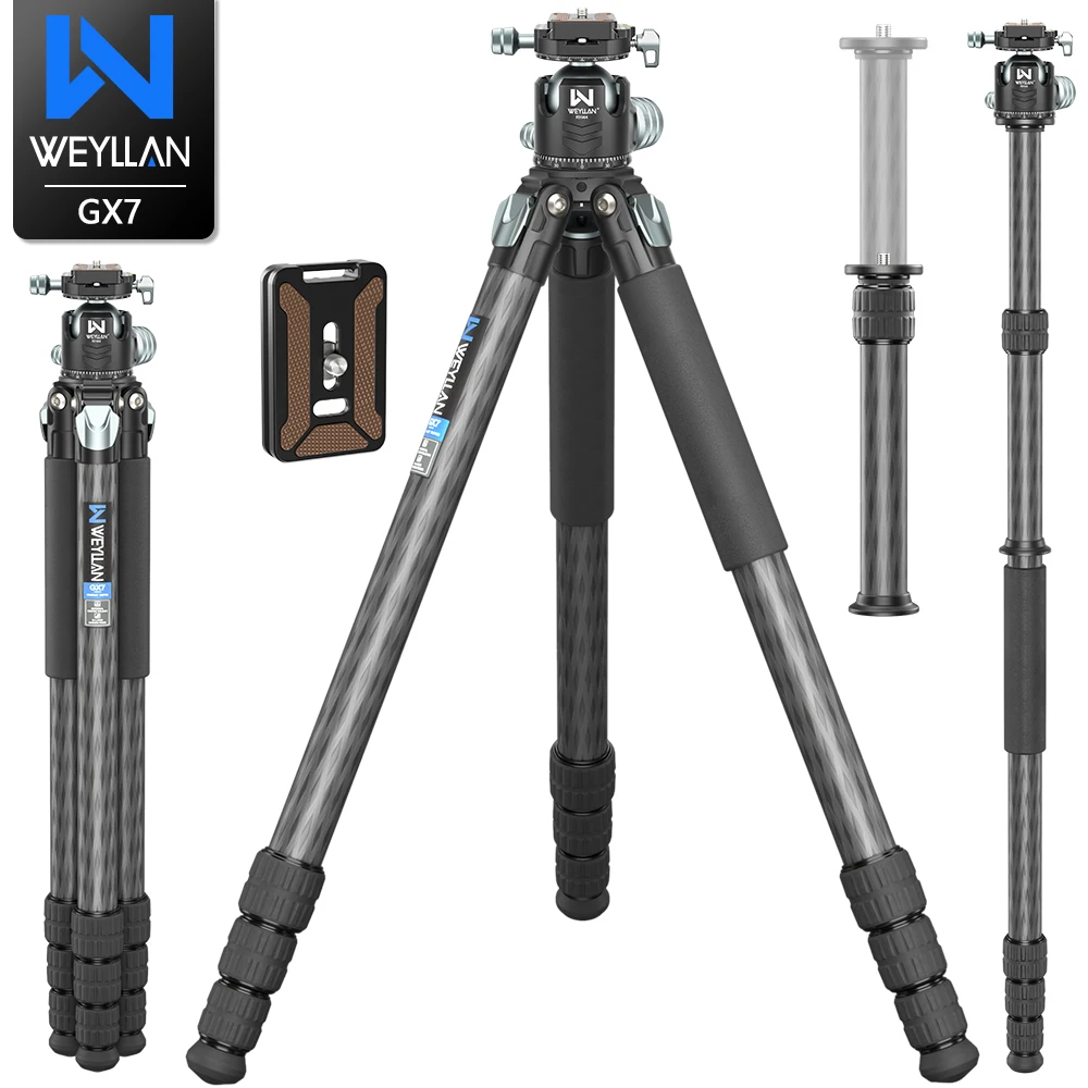 

81'' WEYLLAN Carbon Fiber Tripod for Camera External Center Column Compact 32.5mm Tube Monopod GX7 for Camcorder Telephoto Lens