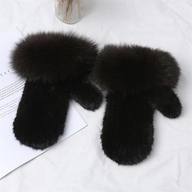 Women's Luxurious Plush Gloves For Winter Warmth, Mink Fur Woven Fox Fur Gloves, Soft Fluffy And Thickened High-end Gloves