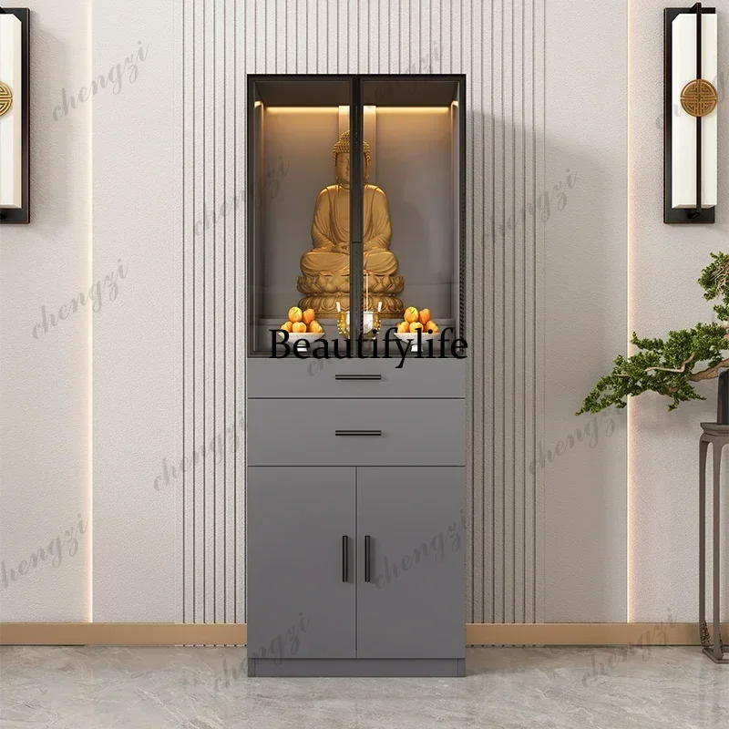 Buddhist platform modern simple Buddhist cabinet with glass door God of Wealth table incense table shrine vertical cabinet NN
