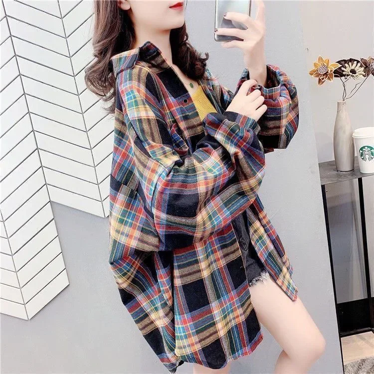 2025 new lazy style retro plaid shirt women's spring and autumn niche design shirt jacket casual top