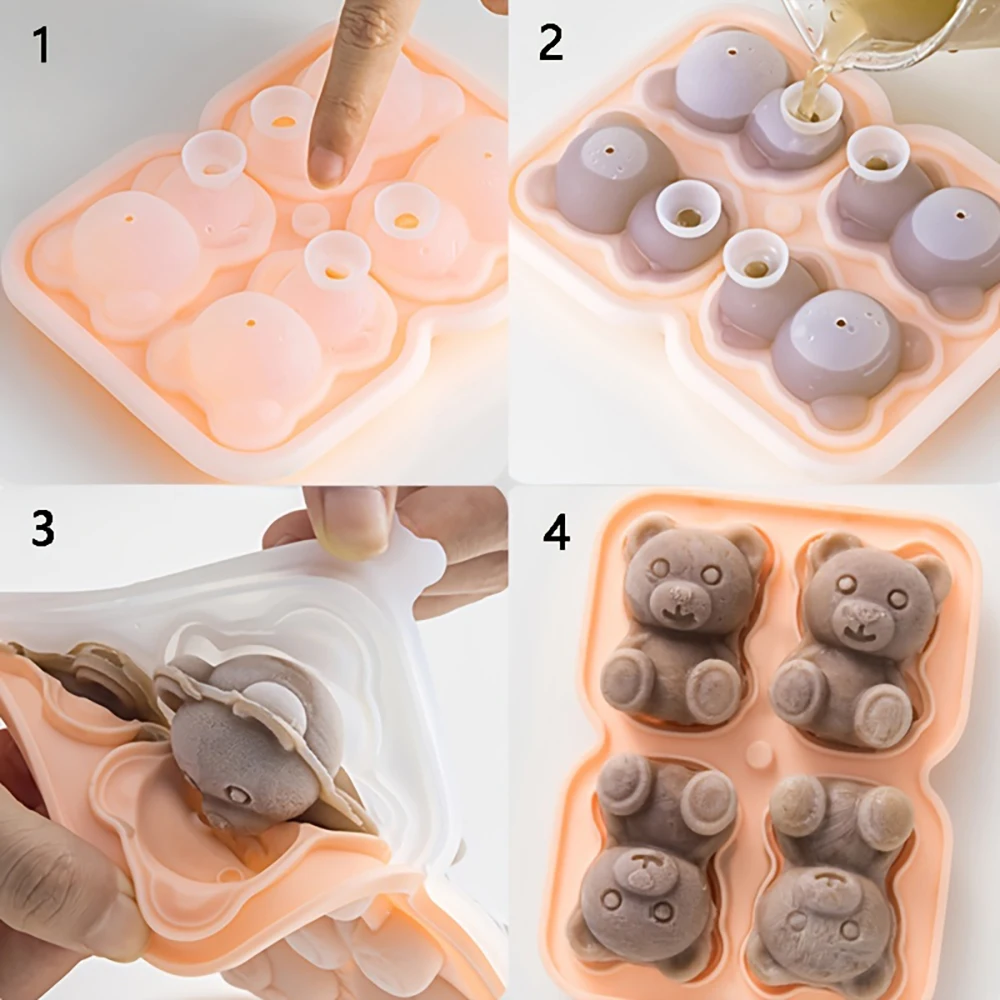 1PC Cute Bear Ice Cube Tray Flexible Food Grade Silicone Ice Cube Mold Ice Trays For Freezer Homemade DIY Drink Ice Coffee