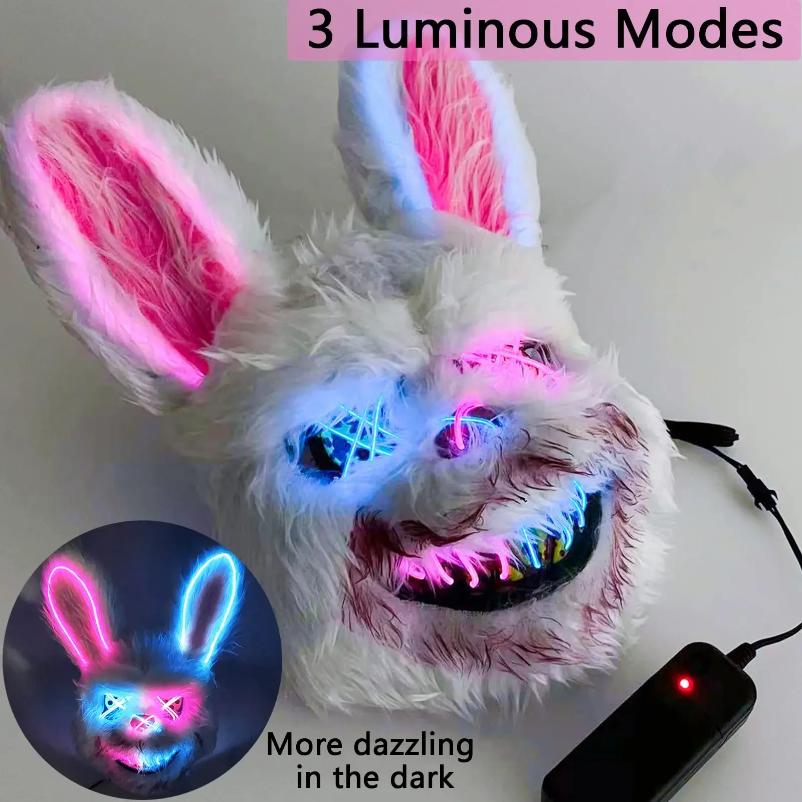 New Bloody Rabbit Bloody Bear Luminous Led Mask Halloween Horror Bunny Mask Carnival Party Cosplay Horror Dress Up Props Gifts
