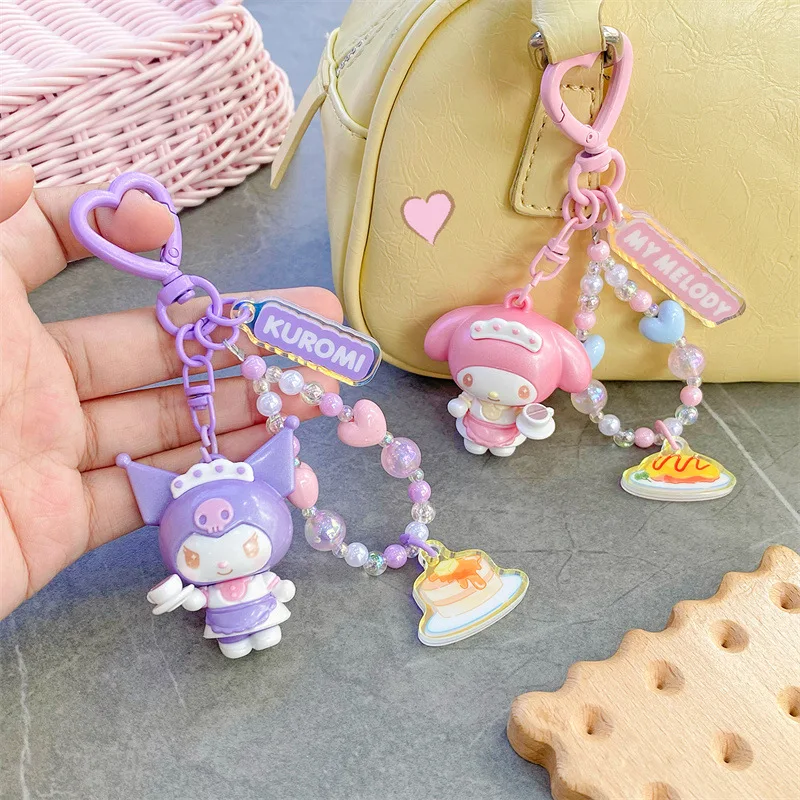New Sanrio Kawaii Hello Kitty Coffee Shop Series Keychain Japanese Cartoon Kuromi Melody Bag Pendant Car Key Accessories view 2