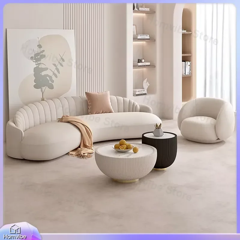 Modern Curved 3 Seater Reclining Sofa Set Leather Cashmere Cover High Density Sponge Living Room Beauty Salon Furniture
