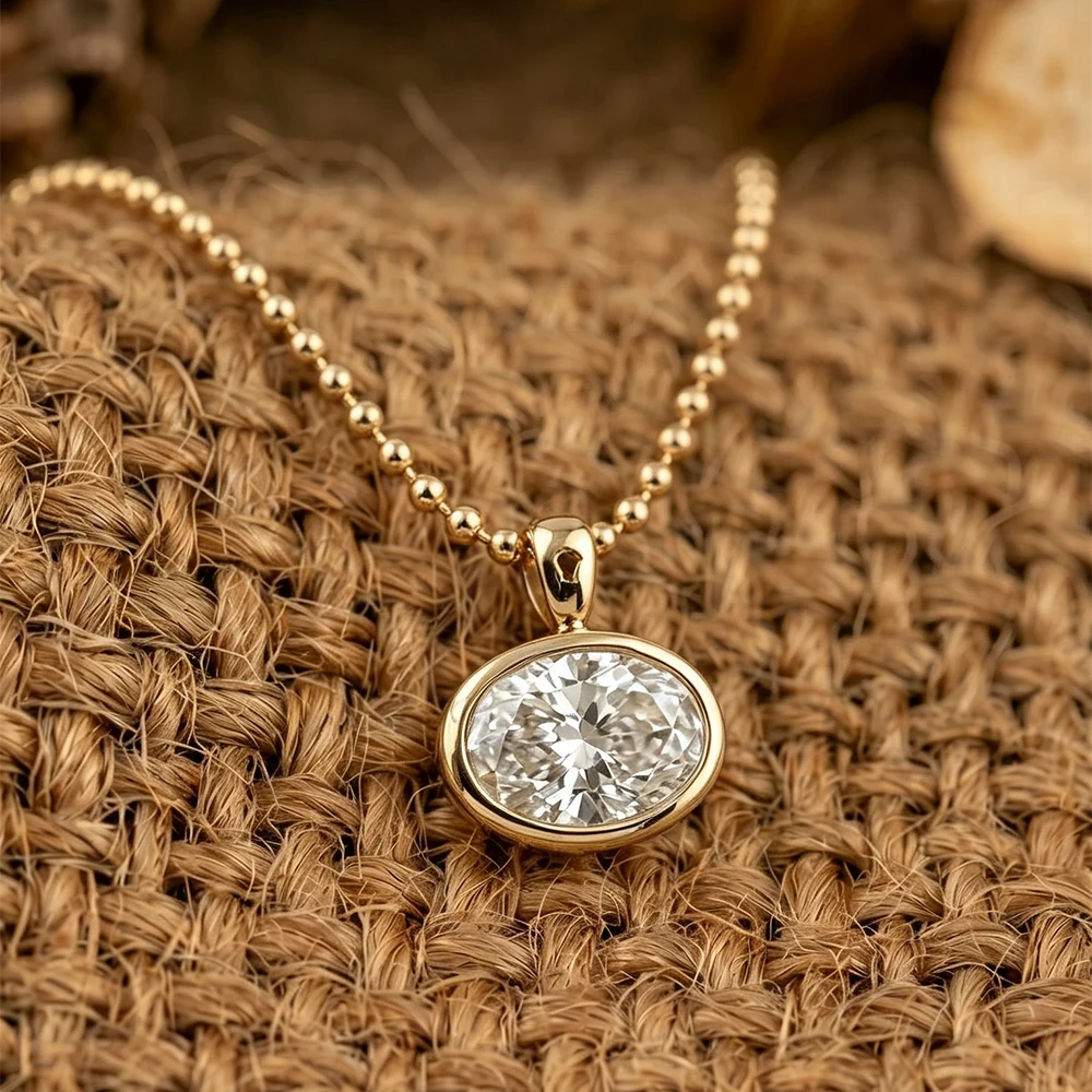 BXINY 2/3/4 Karat Ost-West Oval Geschliffene Moissanit-Halskette mit Perlenkette, S925 Silber, Solitär-Diamantanhänger mit Lünettenfassung, Geschenk-Schmuck GRA – Detail 10