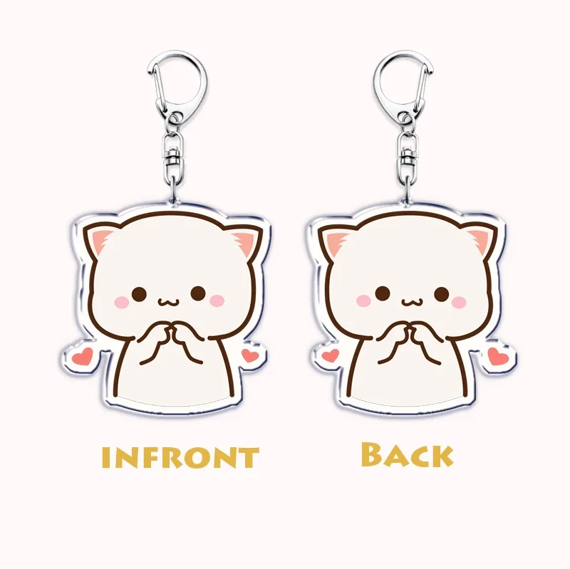 Cute Cartoon Peach and Goma Couple Cat Acrylic Keychains Ring for Accessories Bag Pendant Key Chain Jewelry Fans Lovers Gifts