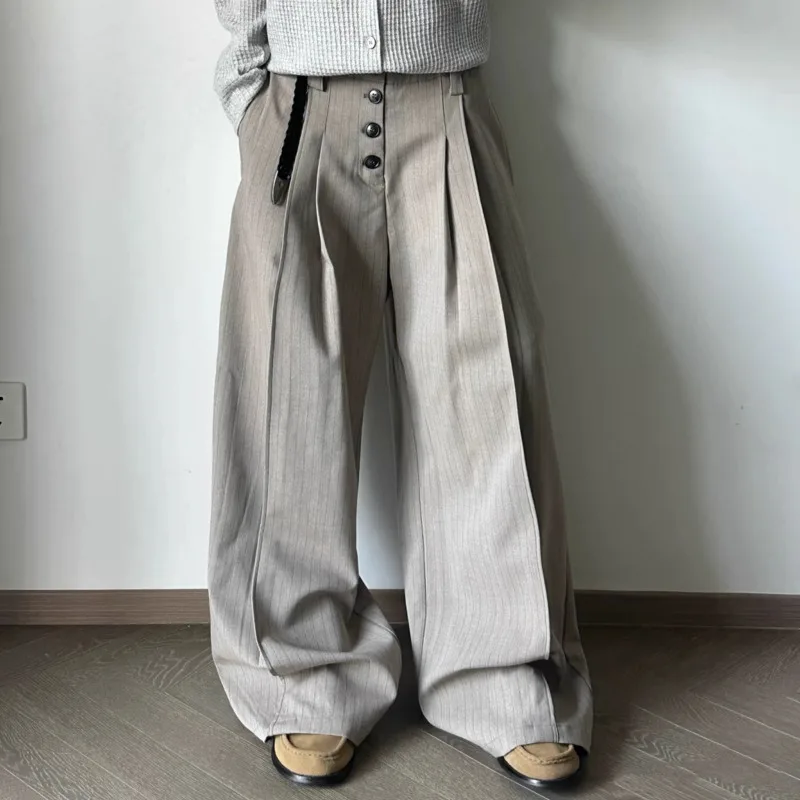 WVGA ربيع الخريف جديد الرجال المد النمط الأمريكي ألف خط مطوي مخطط المتخصصة شيك عادية مستقيم دعوى السراويل واسعة الساق Ins W17290