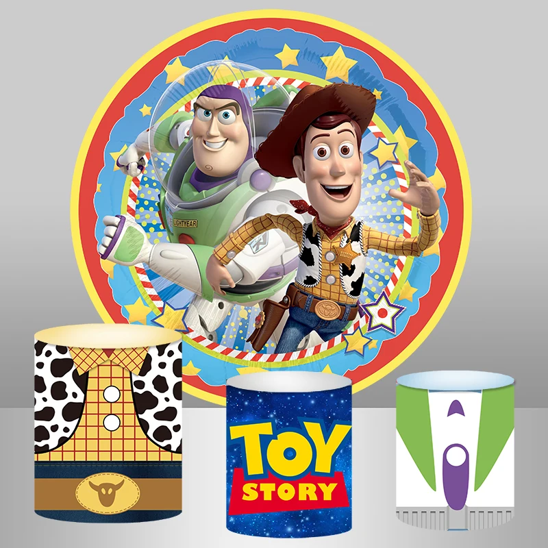 Круглый фон «История игрушек» для мальчиков и девочек, круглый баннер для дня рождения, индивидуальный фон для фотосъемки для детей, декор стола, эластичный