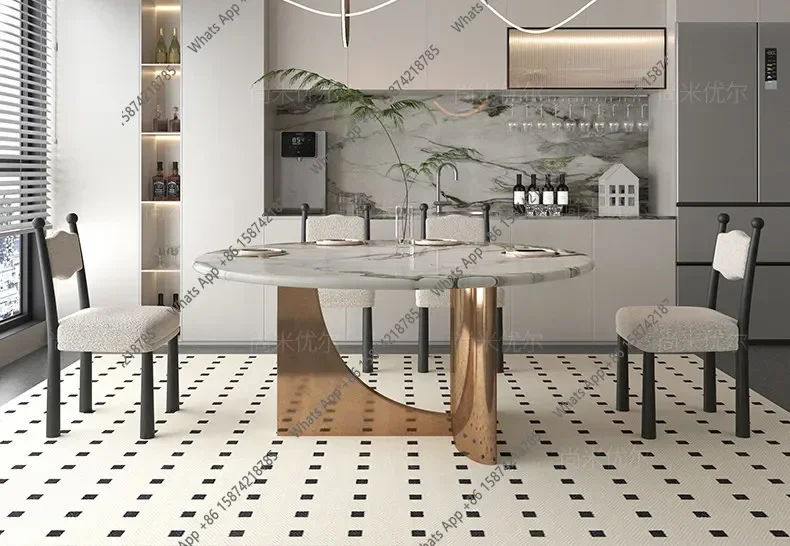 nm-Mn Round Marble Dining Table Stainless Steel Feet High-end Light Luxury Household Table Designer Fashion